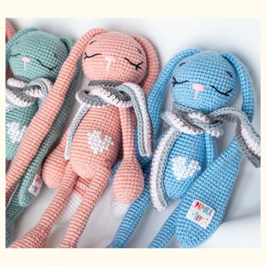 CROCHET BUNNY, Personalized Bunny, Crochet Bunny Doll, Beautiful Cotton Long Ears Cute Cuddle Knitted Rabbit for baby Shower Gift