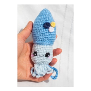 Crochet squid toy for baby nursery room, Handmade sea creatures for babies