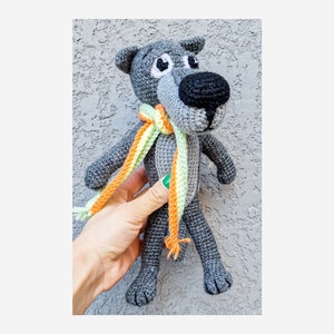 Crochet grey wolf, handknitted gray wolf toy, personalized baby gift, woodland animals, gift for kids, birthday plush gift, amigurumi toy