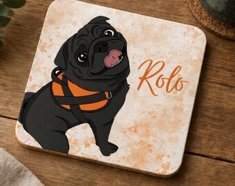 Personalised Pet Coaster | Custom Cartoon Dog Coaster | Pet Portrait Gift | Personalised Dog Gift | Memorial Pet Gift | Cork Backed Coaster