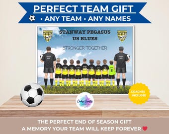 Personalised Football Team Print, Custom Kids Football Gift, Soccer Team Poster, Coach Gift, End of Season Gift, Any Team Colours