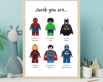Personalised Superhero Print | Custom Name Kids Room Decor (Digital Download or Framed A4 Print