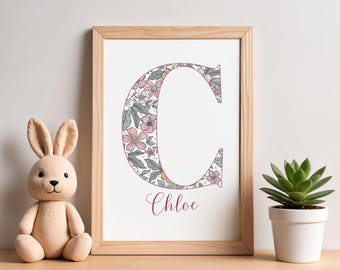 Personalized Floral Initial Print | Baby Girl Nursery Decor