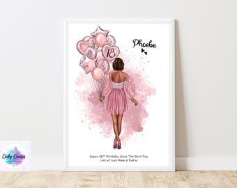 Personalised Birthday Print - 16th, 18th, 21st - Keepsake Gifts For Her, Women, Girls - Daughter, Granddaughter, Sister, Niece, Friend