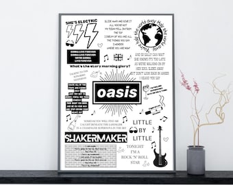 Oasis Lyrics Print | Britpop Music Poster (Digital Download or Framed A4)