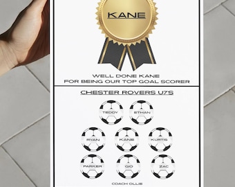 Personalised Football Player Award Certificate | Team Award | End of Season Football Gift | FB Trophy Print | Printable or Printed Team Gift