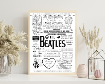 The Beatles Lyrics Typography Print | Classic Rock Music Poster