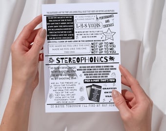 Stereophonics Lyrics Print | Indie Rock Music, Welsh Band Art (Digital or Framed A4 Option)