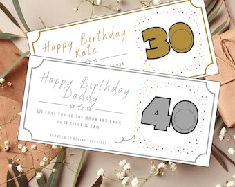 Personalised Milestone Birthday Scratch Card | 30th 40th 50th Birthday Surprise Reveal | Scratch to Reveal Gift for Him or Her