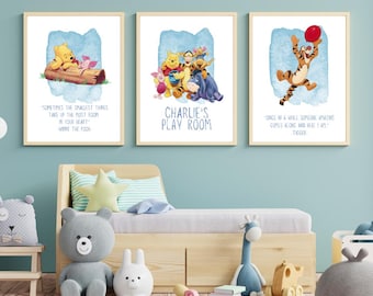 Personalized Winnie the Pooh Nursery Art | Set of 3, Custom Name
