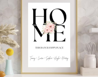 Personalized Family Name Home Print – Floral Happy Place Keepsake