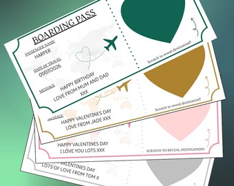Personalised Boarding Pass Scratch Cards | Valentines scratch card | Surprise Holiday Reveal