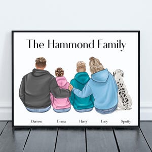 Personalised Family and Dog Print, Our Family Print, Family Print, Personalised Gift, Family and Pet, Personalised Cartoon Family Print