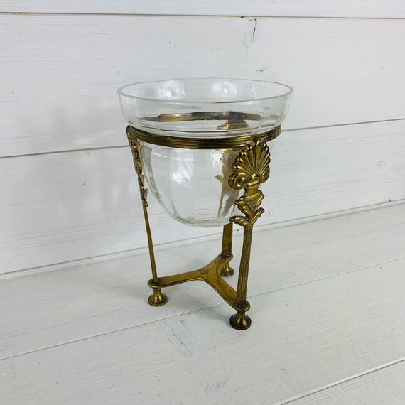Vintage Glass Bowl With Golden Brass Holder Vintage Bowl Etsy