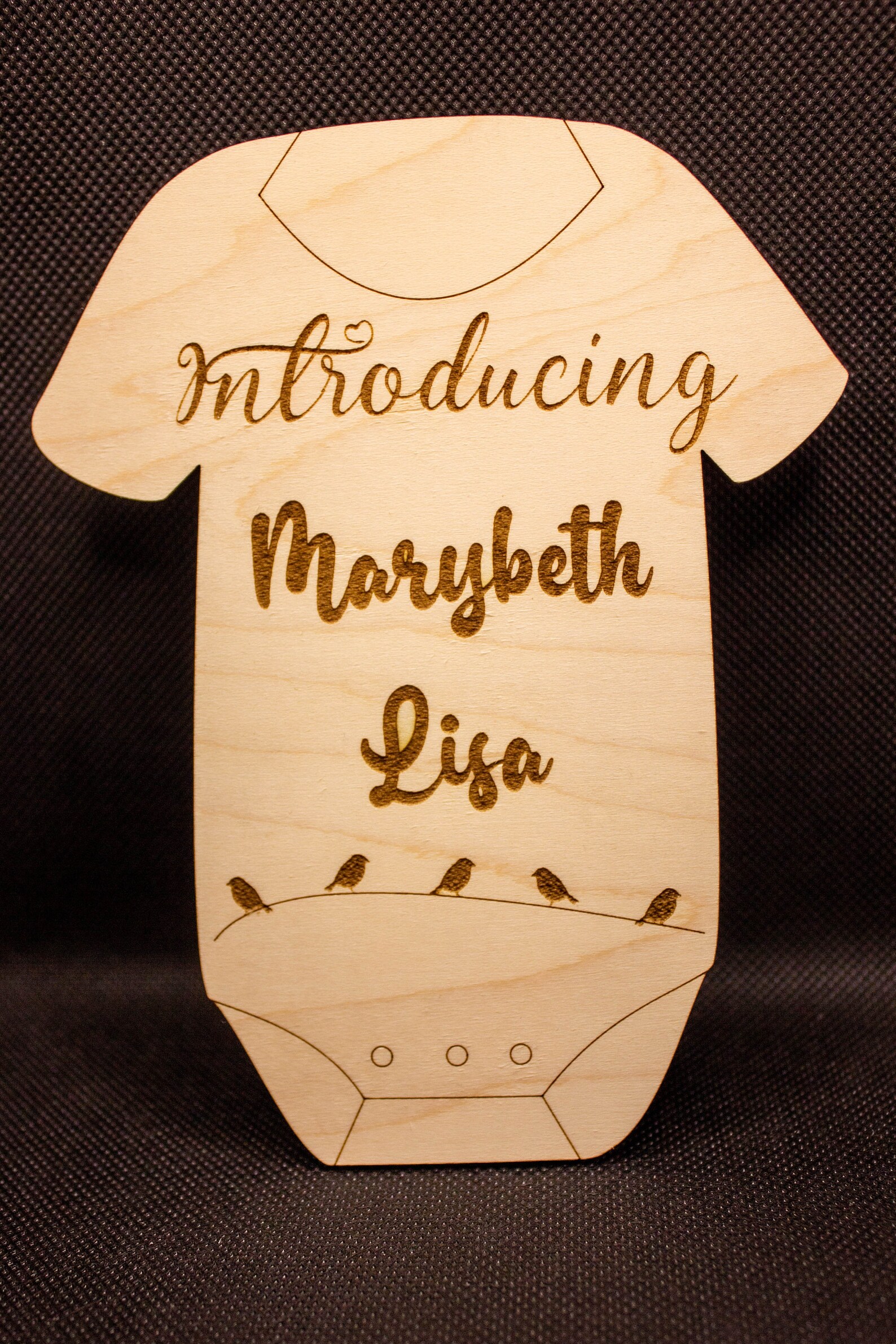 Onesie Baby Birth Announcement Wooden Engraved Newborn Gift Etsy