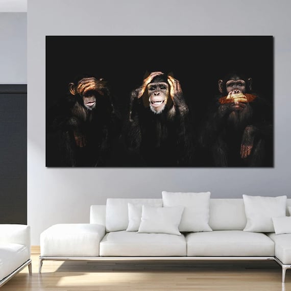 Monkey Canvas Art Wall art canvas 3 wise monkeys wall decor Etsy
