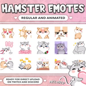 15 ANIMATED AND REGULAR Cute Chibi Hamster Emotes for Twitch and Discord !