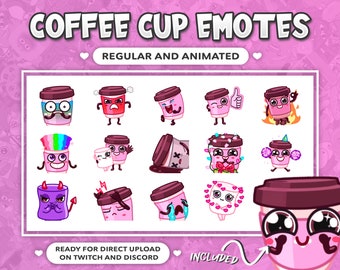 25 ANIMATED AND REGULAR Cute Pink Chibi Coffee Cup Emotes for Twitch and Discord !