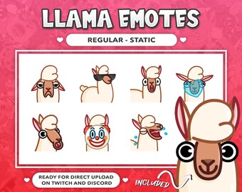 8 EMOTE BUNDLE Cute Llama for Twitch, Kick and Discord !
