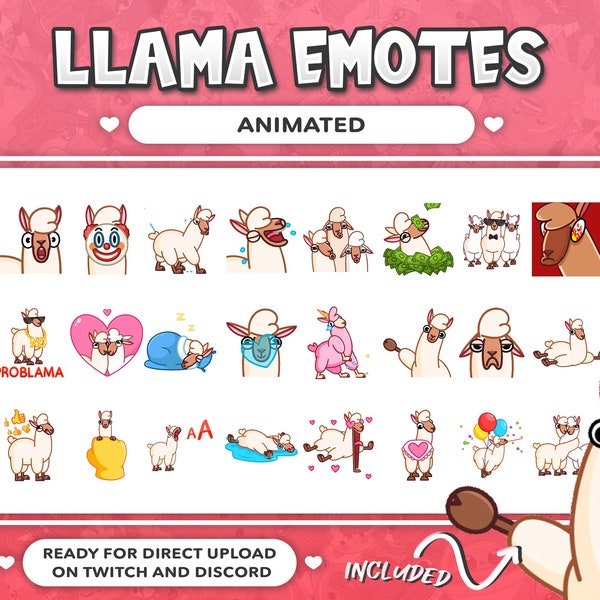 24 ANIMATED EMOTES + 8 STATIC Llama for Twitch, Kick and Discord !