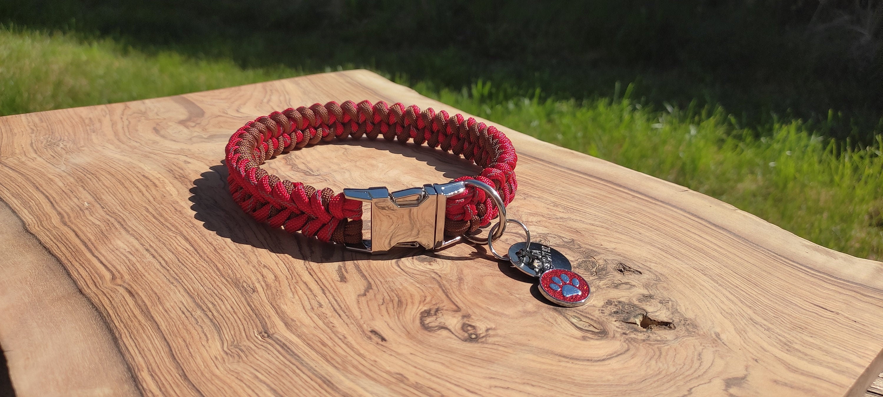 Collier Réfléchissant Pour Chien Rouge & Marron Chocolat Modèle Django