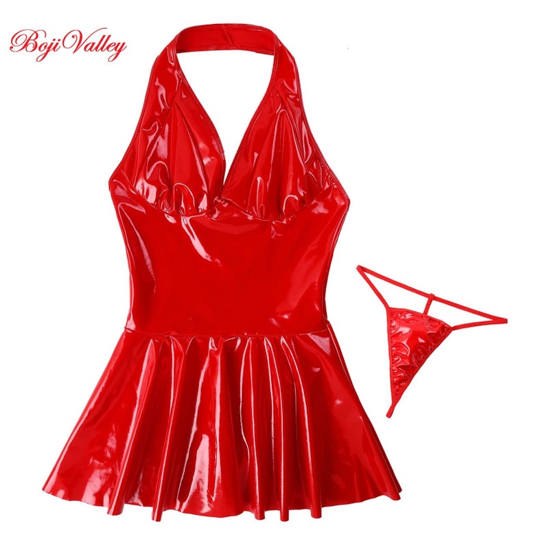 Wet Look Faux Leather Pleated Latex Mini Dress Sleeveless - Etsy