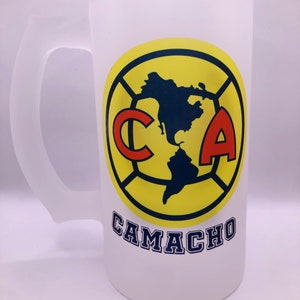 Aangepaste Club Fùtbol Frosted biermok. Gepersonaliseerde America Deportivo Glass Beer Stein. Futbol bier cadeau. Voetbal fan. Mexico. Echtgenoot cadeau