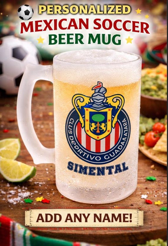 Beer Mug. Jarra de cerveza. Personalized Equipo Chivas. Frosted Beer Stein. Last Name. Dad Gift. Club deportivo Guadalajara. Fútbol Mexicano