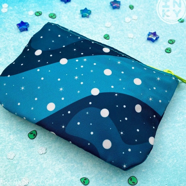 Blue Galaxy Pattern Mini Coin Purse (4.5" x 2.75”)— Small Outerspace Polyester Zippered Pouch Accessory