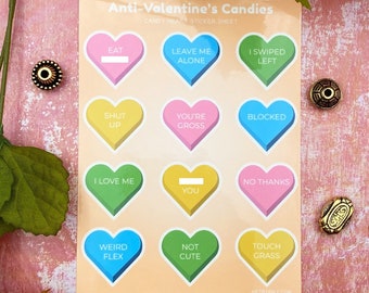 Anti Valentine Candy Heart Sticker Sheet