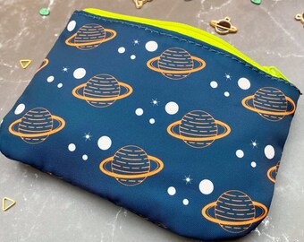 Saturn & Stars Mini Coin Purse – Outerspace Zippered Pouch (4.5” x 2.75”)