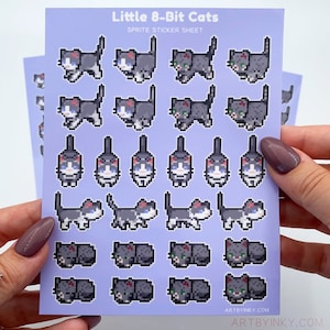 Hoja de calcomanías de sprites de gatos de videojuegos de píxeles de 8 bits