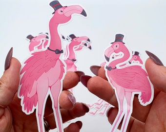 Fancy Flamingos with Top Hats & Bow Tie (SET OF 2) Die Cut Stickers