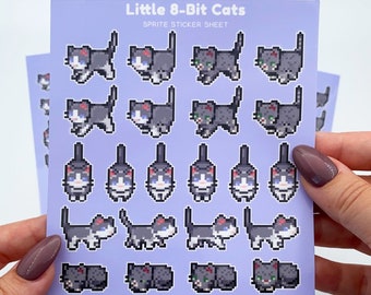 8-Bit Pixel Video Game Cat Sprite Sticker Sheet