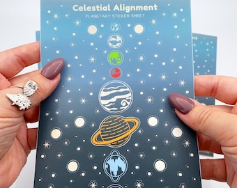 Planet & Stars Sticker Sheet – Outerspace Holographic Decals (5” x 7”)