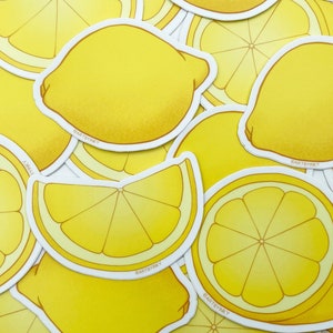 Assorted Vinyl Lemon Stickers, Waterproof Decal for Water Bottle, Die Cut Citrus Fruit Laptop Decoration image 1