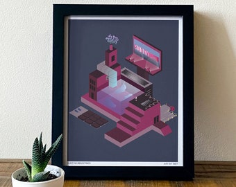 Isometric Industrial Art Print (8x10”) - Dark Wall Decor for Home, Office or Bedroom