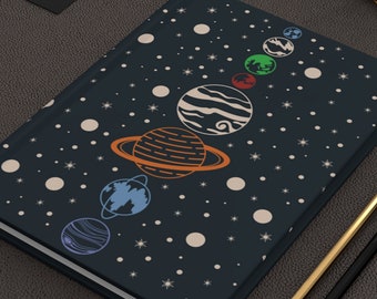Blue Outerspace Hardcover Journal for Notetaking, Journaling and Studying, Rule Lined Solar System Notebook, Fun Cosmic Galaxy Stationery