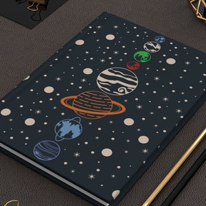 Blue Outerspace Hardcover Journal for Notetaking, Journaling and Studying, Rule Lined Solar System Notebook, Fun Cosmic Galaxy Stationery image 1