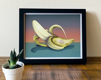 Banana Illustrated Art Print (8x10”) - Fruit Wall Decor for Home, Kitchen or Office