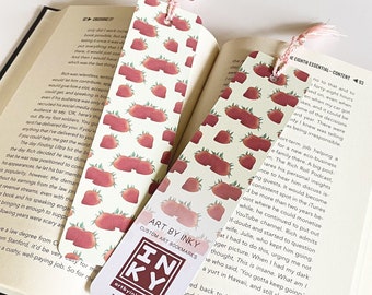 Strawberry Paper Bookmark (2 x 8 inches), Cottagecore Accessories for Reading, Handmade Bookworm Gifts