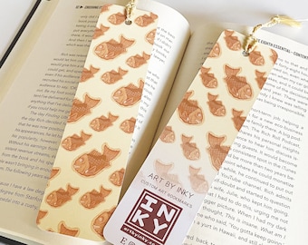 Japanese Taiyaki Paper Bookmark (2 x 8 inches), Kawaii Accessories for Reading, Handmade Bookworm Gifts