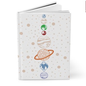White Outerspace Hardcover Journal for Notetaking, Journaling and Studying, Rule Lined Solar System Notebook, Fun Cosmic Galaxy Stationery image 2