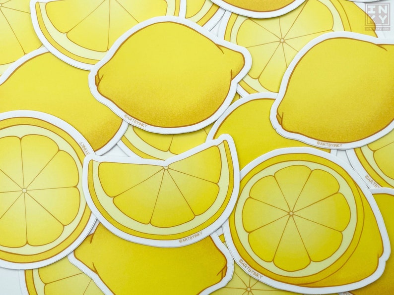 Assorted Vinyl Lemon Stickers, Waterproof Decal for Water Bottle, Die Cut Citrus Fruit Laptop Decoration image 1