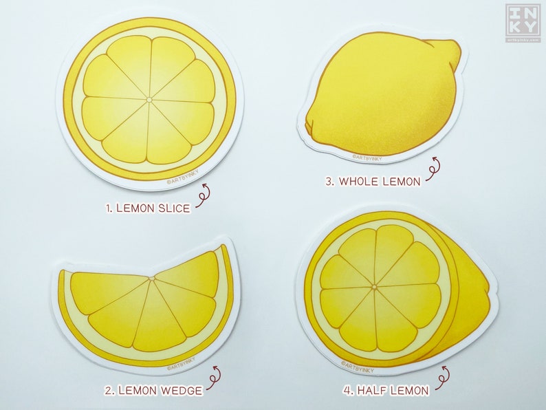 Assorted Vinyl Lemon Stickers, Waterproof Decal for Water Bottle, Die Cut Citrus Fruit Laptop Decoration image 2