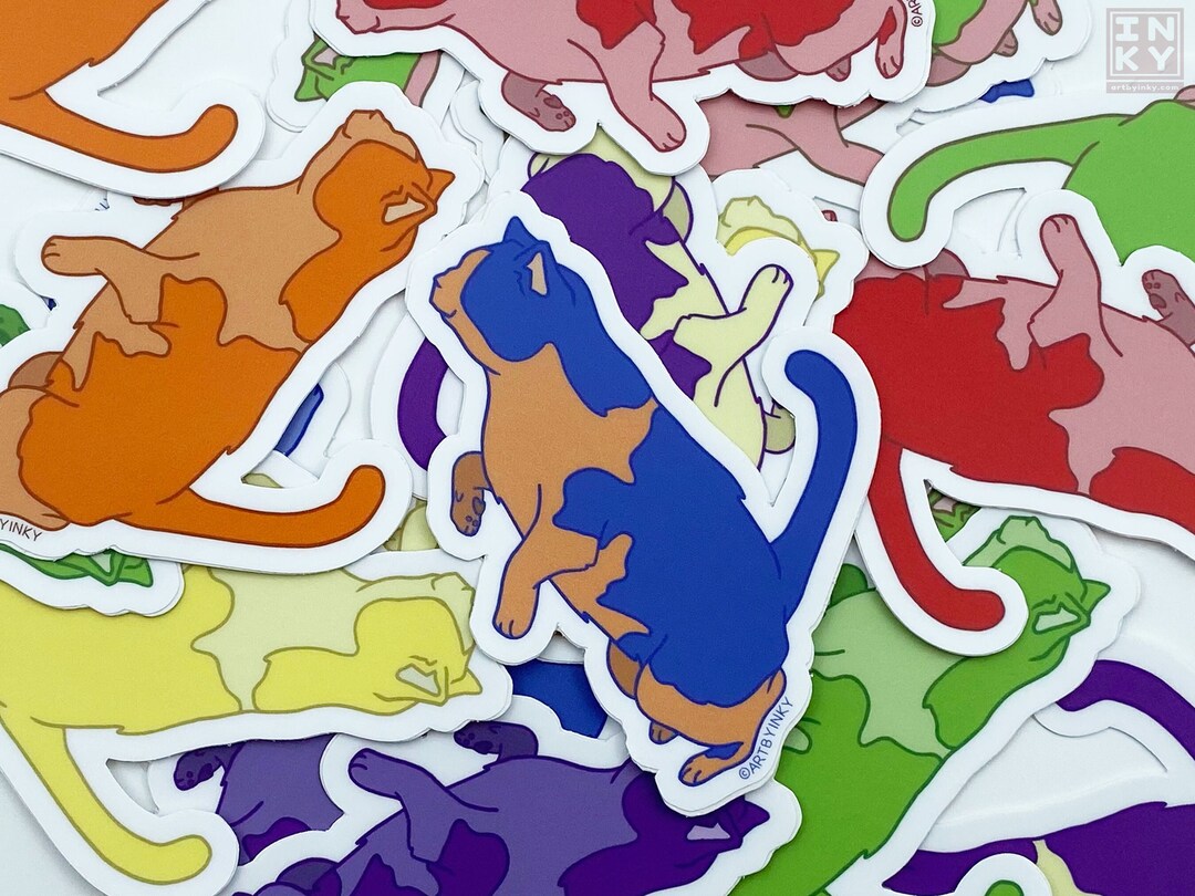 Colorful Cat Sticker - Waterproof Vinyl Decals for Laptops, Water ...