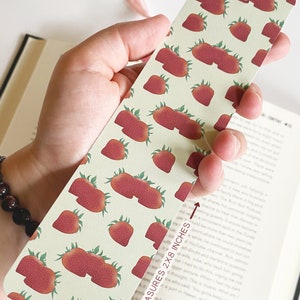 Strawberry Paper Bookmark 2 x 8 inches, Cottagecore Accessories for Reading, Handmade Bookworm Gifts image 3