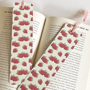 Strawberry Paper Bookmark 2 x 8 inches, Cottagecore Accessories for Reading, Handmade Bookworm Gifts image 7