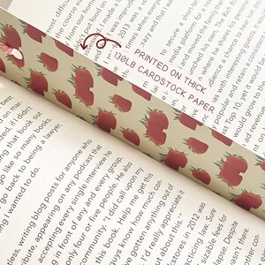 Strawberry Paper Bookmark 2 x 8 inches, Cottagecore Accessories for Reading, Handmade Bookworm Gifts image 5