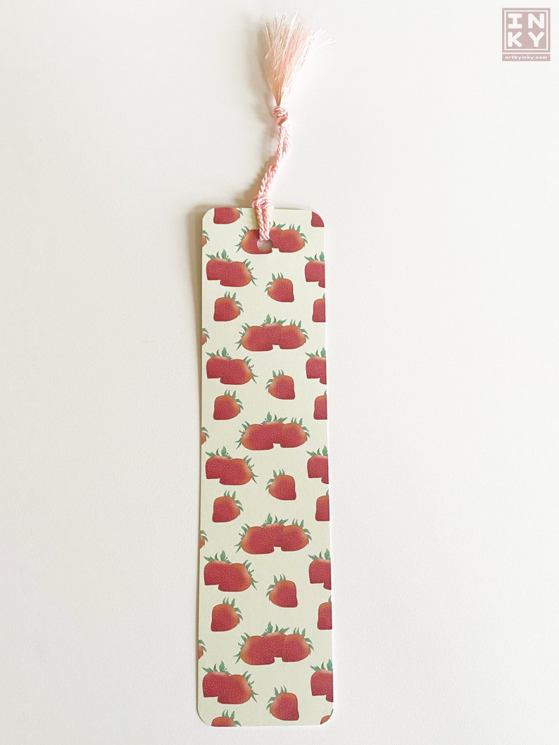 Strawberry Paper Bookmark 2 x 8 inches, Cottagecore Accessories for Reading, Handmade Bookworm Gifts image 9